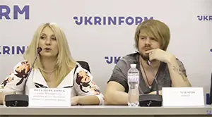 Alex Makarov and producer Natalia Fedorchuk at the Ukrinform press conference for the film "If Not for Ukrainians"